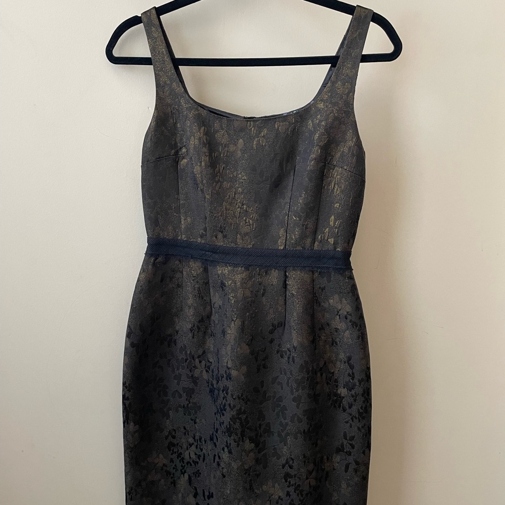 NWT Elie Tahari Navy and Black Floral Jacquard Midi Dress